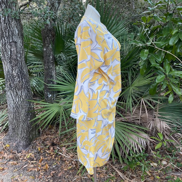 Vintage 90s Wrap Dress Yellow White Oversized Floral Print Lady Carol Size M L - Picture 13 of 13